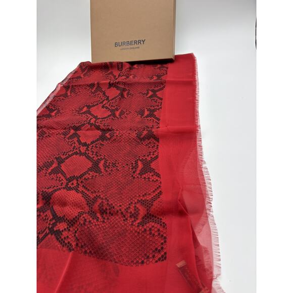 Burberry Red Python Print Sheer Silk Scarf - Picture 2 of 4